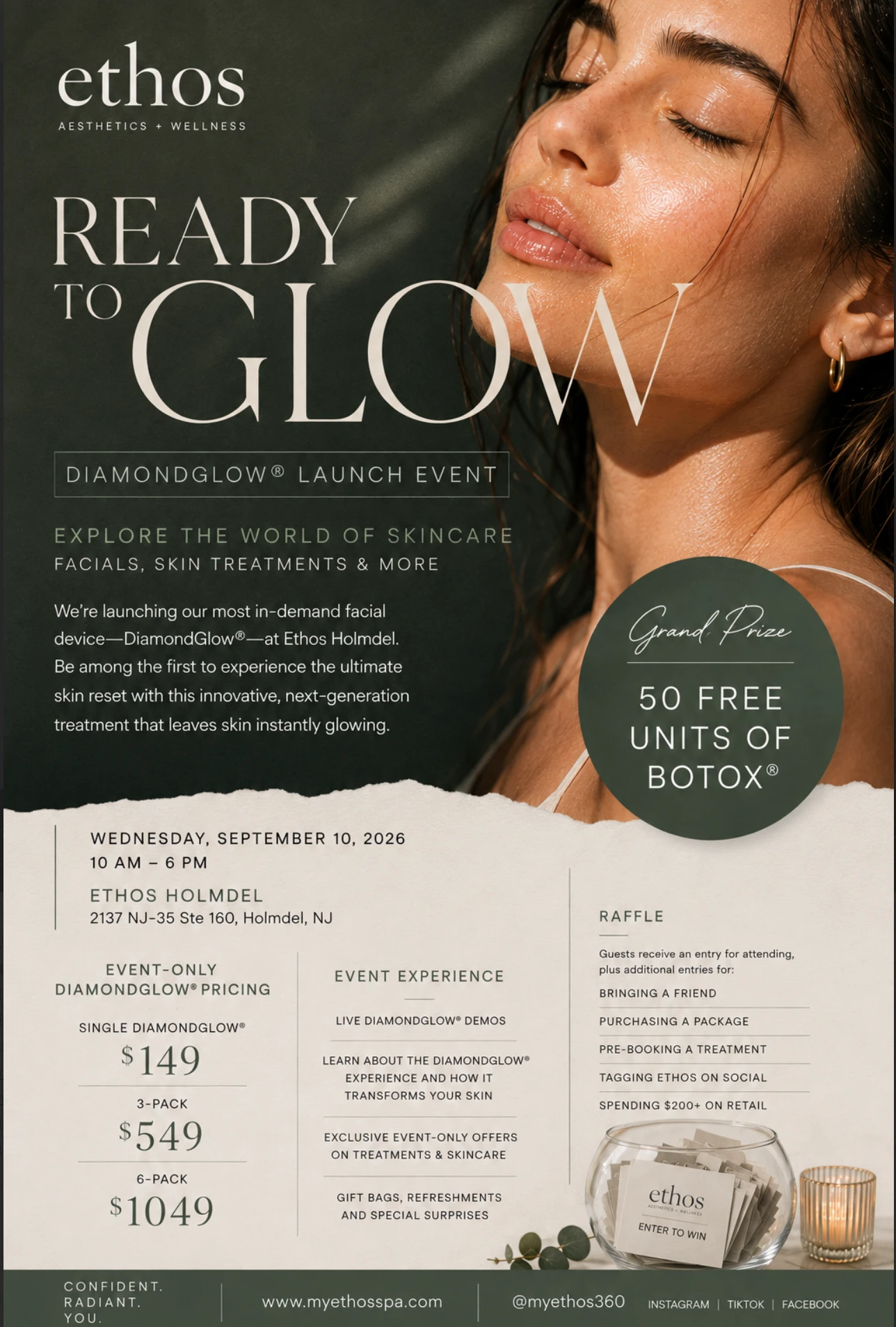 Ready to Glow — DiamondGlow launch event at Ethos Holmdel, Wednesday September 10, 2026, 10 AM to 6 PM